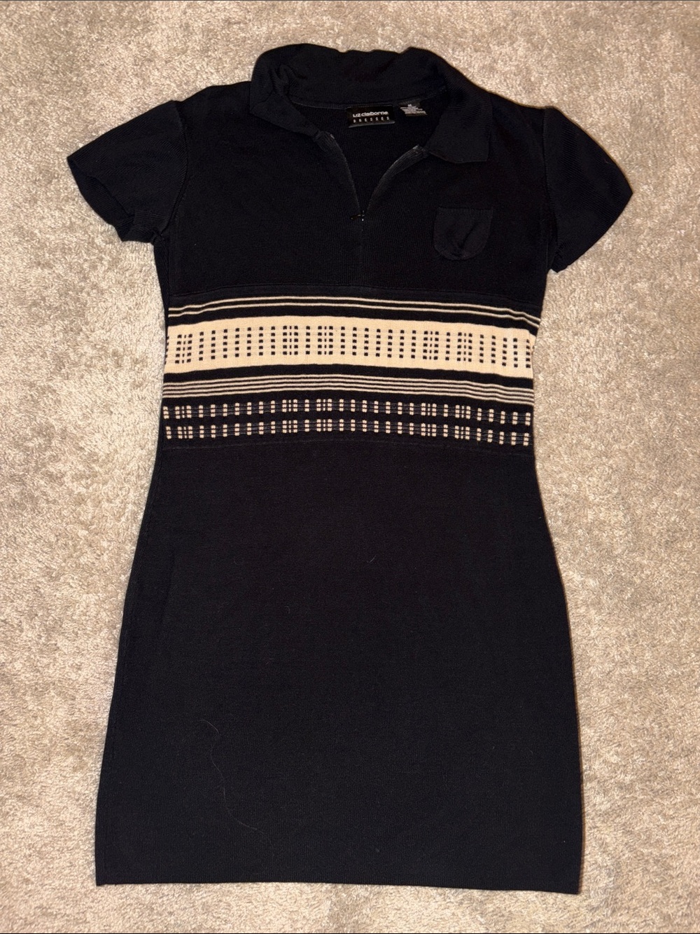 Vintage Women’s Liz Claiborne Polo Knit Dress with Cream Stripe Detail Size M